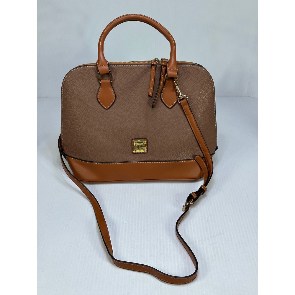 Dooney & Bourke Pebble Grain Domed Satchel Taupe Tan Leather Handbag